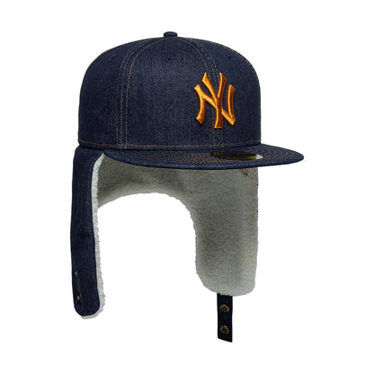 Pictured is this MLB Denim New York Yankees Dogear 59FIFTY Fitted cap in navy. 2