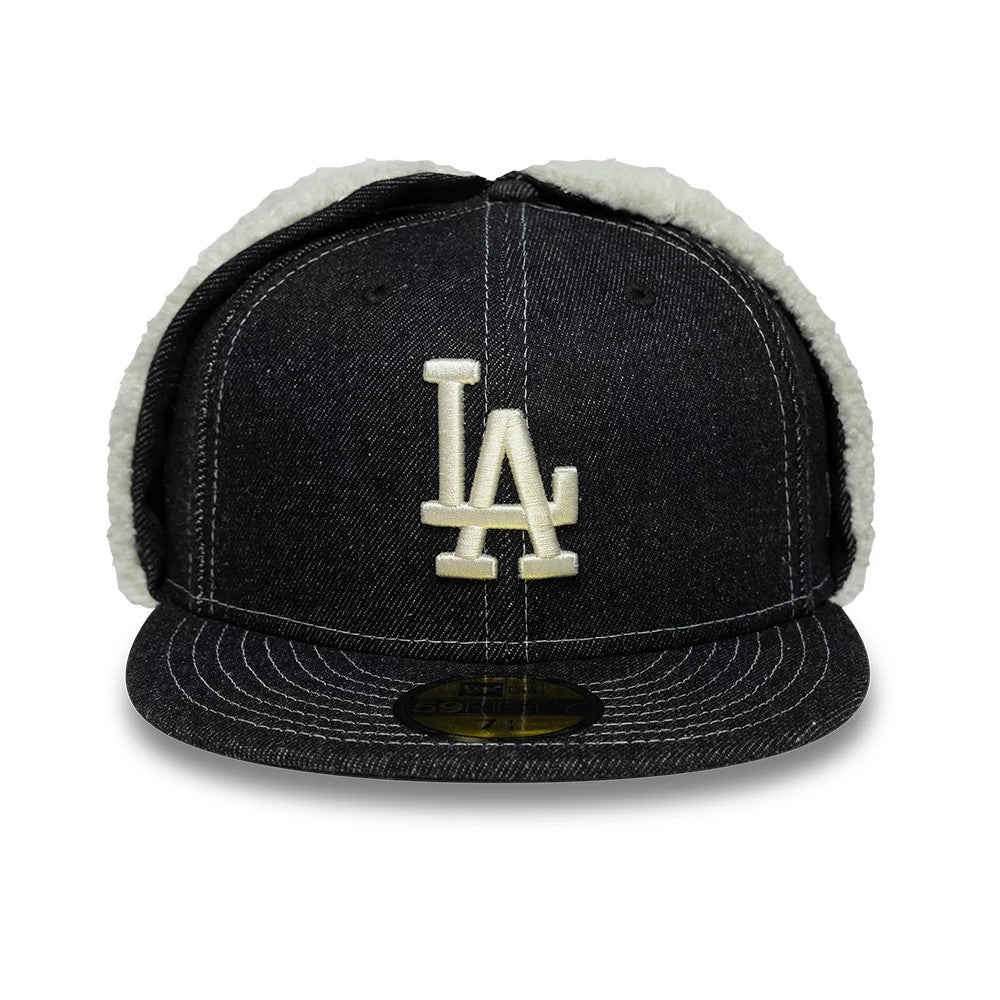 Pictured is this MLB Denim LA Dodgers Dogear 59FIFTY Fitted cap in black. 3