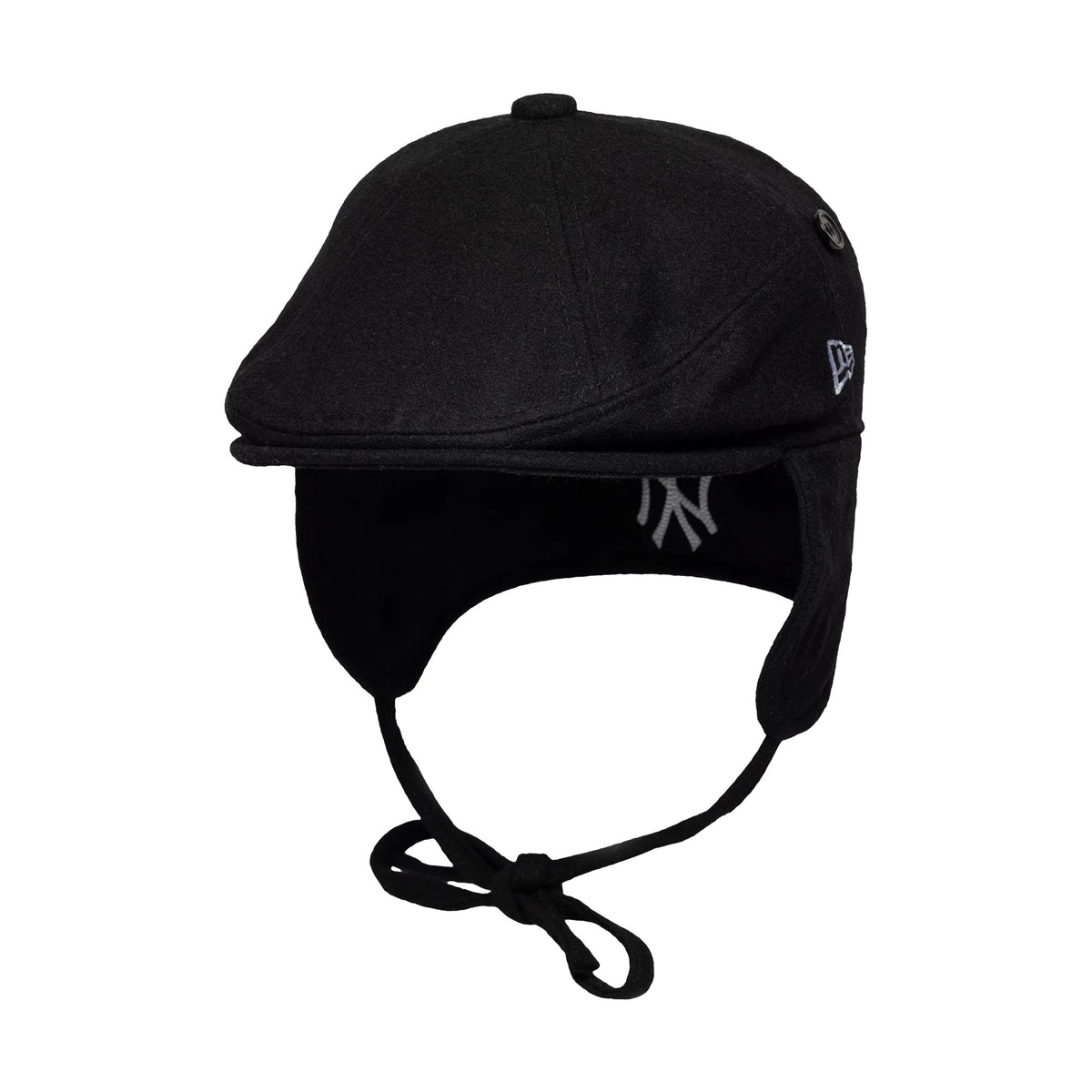Pictured is this MLB Wool New York Yankees Downflap Driver cap in black. 3