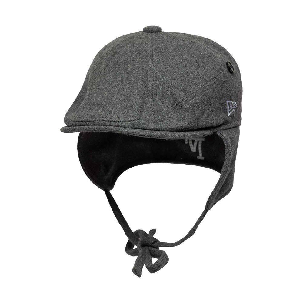 Pictured is this MLB Wool LA Dodgers Downflap Driver cap in grey. 2