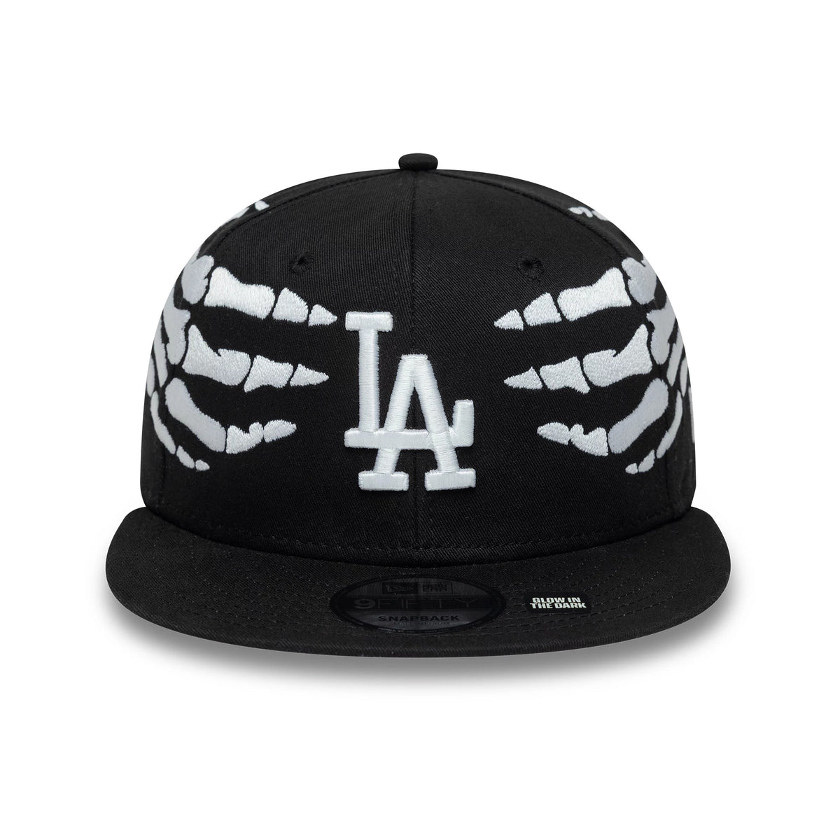 Pictured is this MLB Halloween Glow In The Dark Hands LA Dodgers 9FIFTY Snapback cap in black. 3