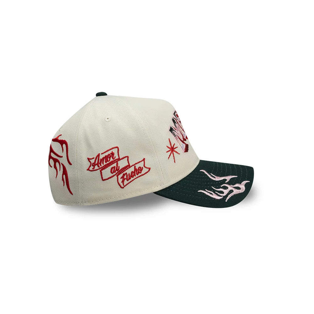 Pictured is this New Era Mexico Rotulos New Era 9FORTY A-Frame cap in white. 7