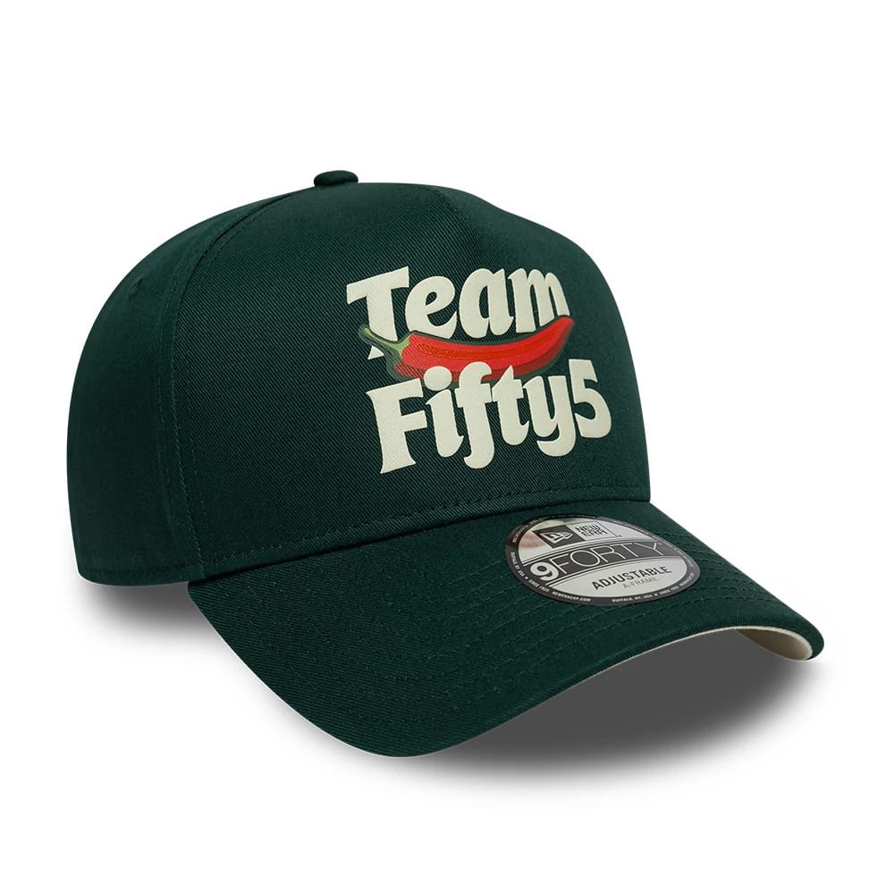 Pictured is this Carlos Sainz TeamPuff Print Puff Print Fifty5 9FORTY A-Frame cap in dark green. 4