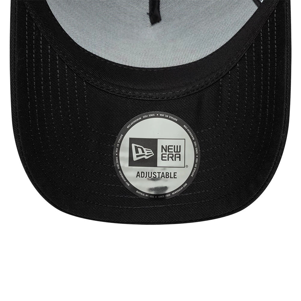 Stranger Things Netflix Stranger Things Black New Era 9FORTY E-Frame Adjustable Cap, inside view showing the grey undervisor, a black sweatband, and a round New Era adjustable size sticker at the centre of the black visor.
