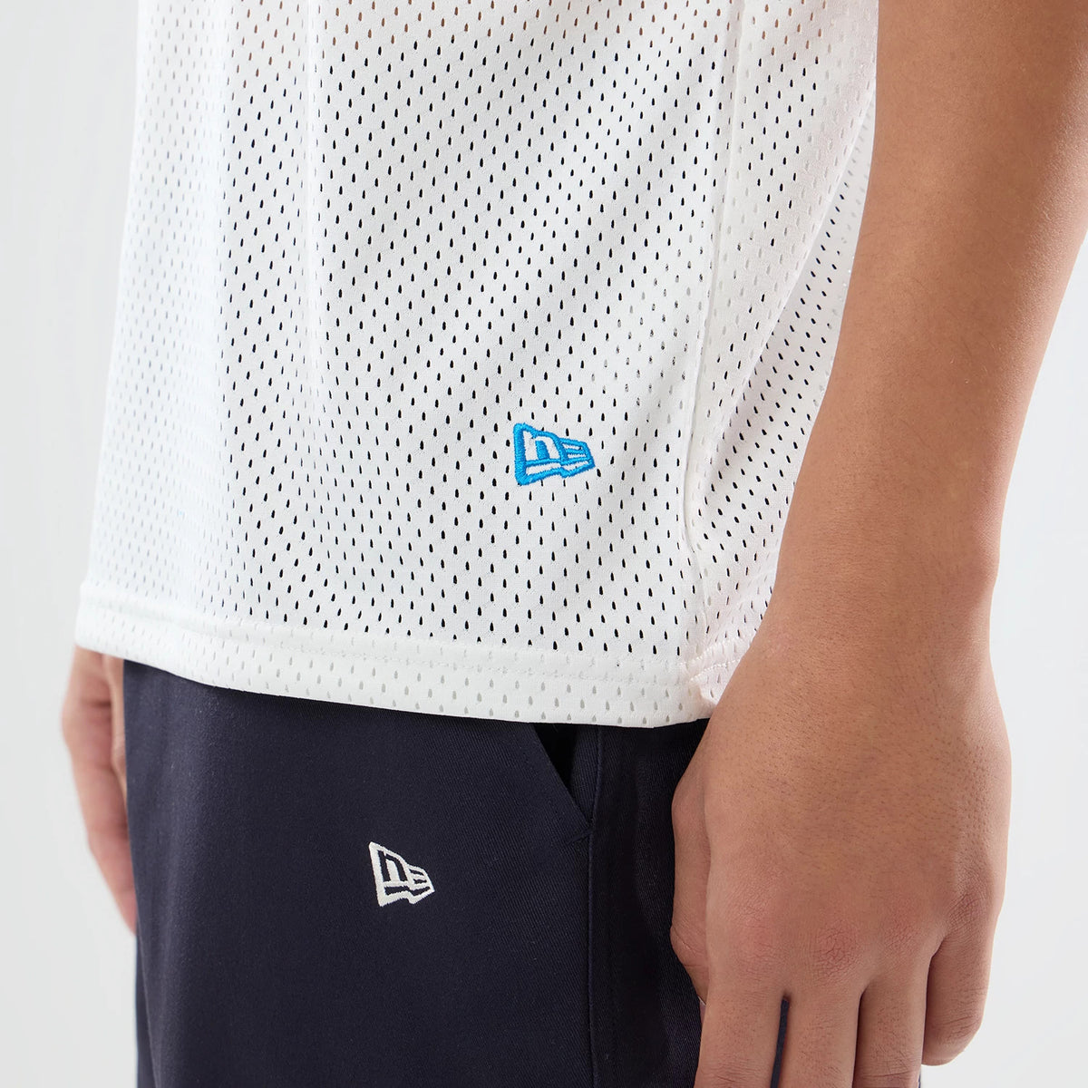 The model is wearing this NFL International Games 2026 Graphic Detroit Lions Mesh Jersey in white. 5