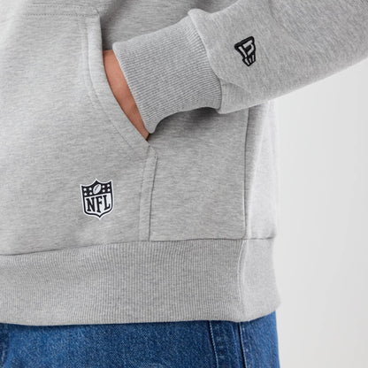 The model is wearing this NFL Patch Jacksonville Jaguars Pullover Hoodie in grey. 5