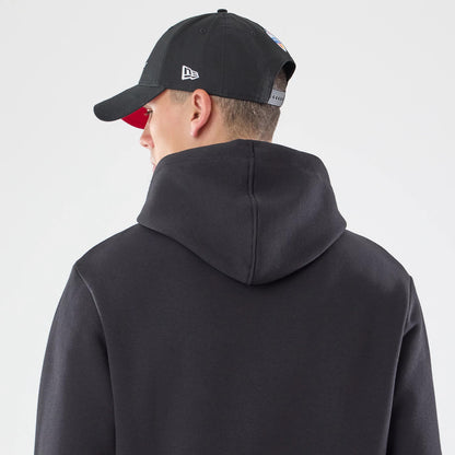 The model is wearing this NFL Patch Atlanta Falcons Pullover Hoodie in black. 7