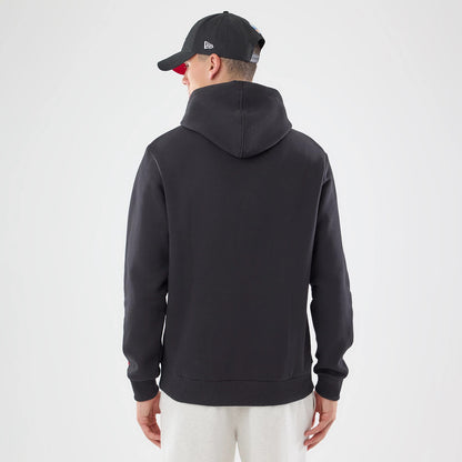 The model is wearing this NFL Patch Atlanta Falcons Pullover Hoodie in black. 2