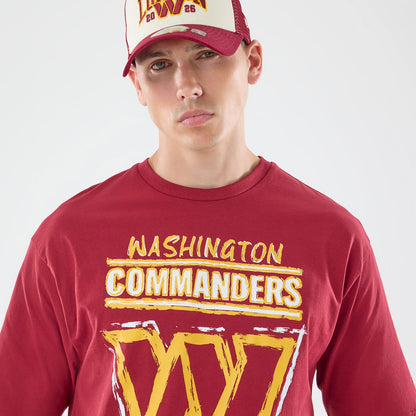The model is wearing this NFL Graphic Slogan Washington Commanders Oversized T-Shirt in dark red. 6