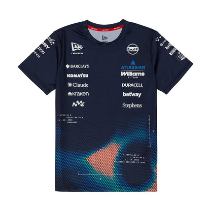 The model is wearing this Singapore Williams Track Tech T-Shirt in navy. 1