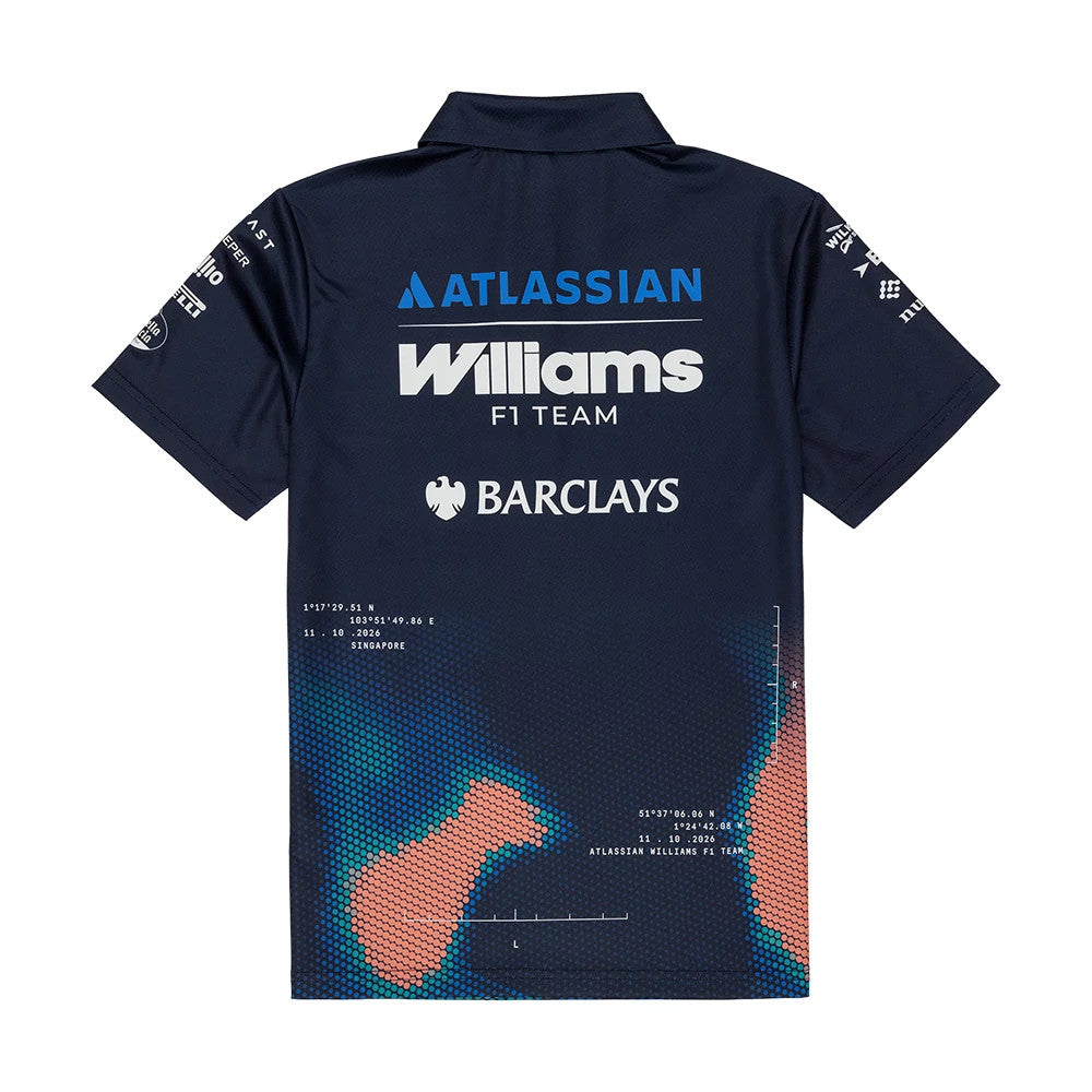 The model is wearing this Womens Singapore Williams Tech Polo T-Shirt in navy. 2