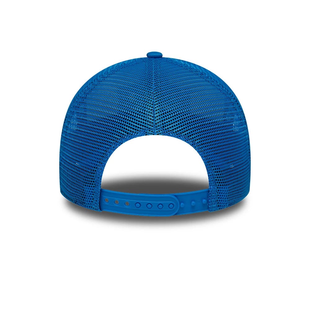 Pictured is this NFL International Series Games 2026 Munich Detroit Lions 9FORTY A-Frame Trucker cap in blue. 4
