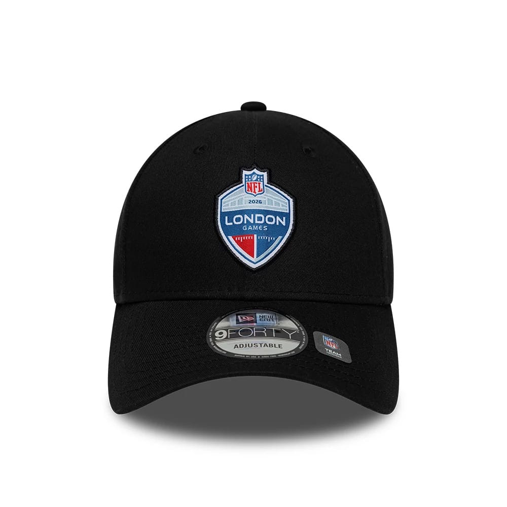 Pictured is this NFL International Series Games 2026 London 9FORTY cap in black. 2