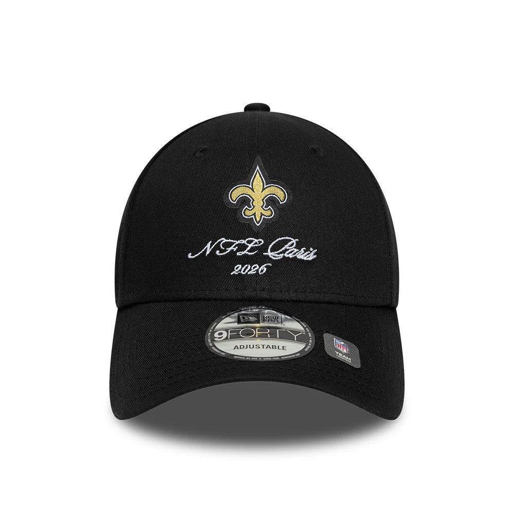 Pictured is this NFL International Series Games 2026 Paris New Orleans Saints 9FORTY cap in black. 3