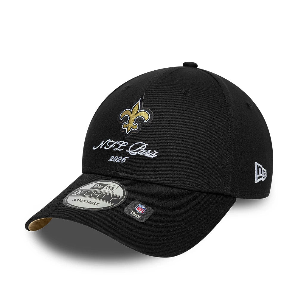 Pictured is this NFL International Series Games 2026 Paris New Orleans Saints 9FORTY cap in black. 4