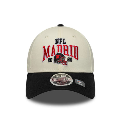 Pictured is this NFL International Series Games 2026 Madrid Atlanta Falcons 9FORTY M-Crown cap in white & black. 2