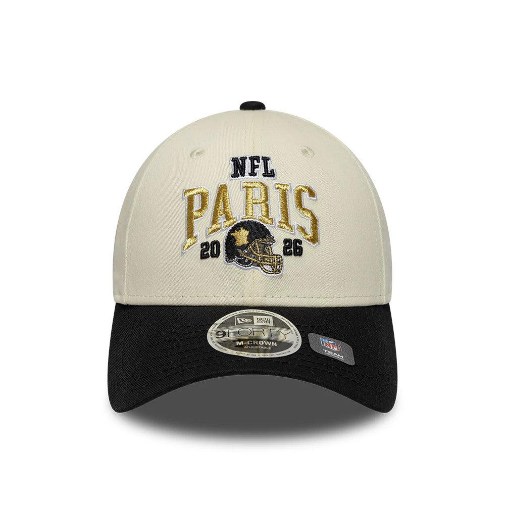 Pictured is this NFL International Games 2026 Paris New Orleans Saints 9FORTY M-Crown cap in white & black. 2