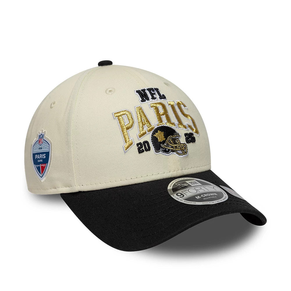 Pictured is this NFL International Games 2026 Paris New Orleans Saints 9FORTY M-Crown cap in white & black. 1