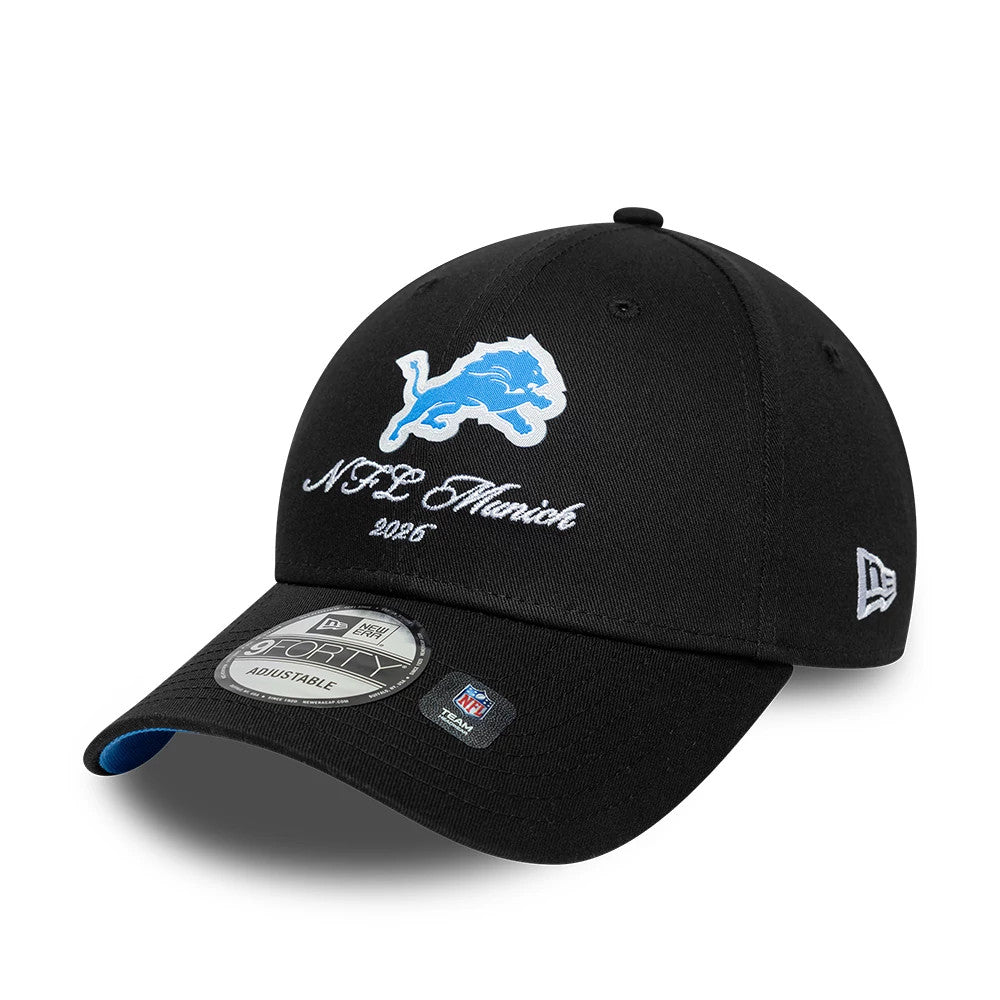 Pictured is this NFL International Series Games 2026 Munich Detroit Lions 9FORTY cap in black. 4