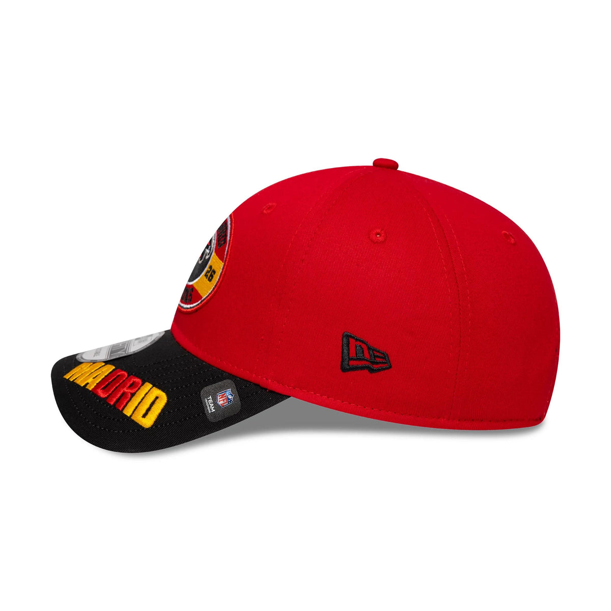 Pictured is this NFL International Series Games 2026 Madrid Atlanta Falcons 9FORTY cap in red & black. 5