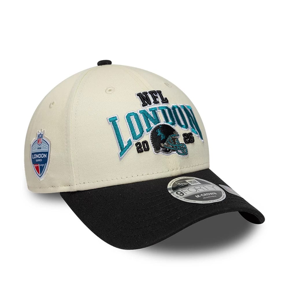 Pictured is this NFL International Series Games 2026 London Jacksonville Jaguars 9FORTY M-Crown cap in white & black. 1