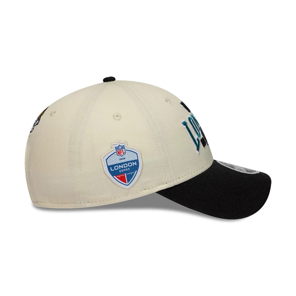 Pictured is this NFL International Series Games 2026 London Jacksonville Jaguars 9FORTY M-Crown cap in white & black. 6