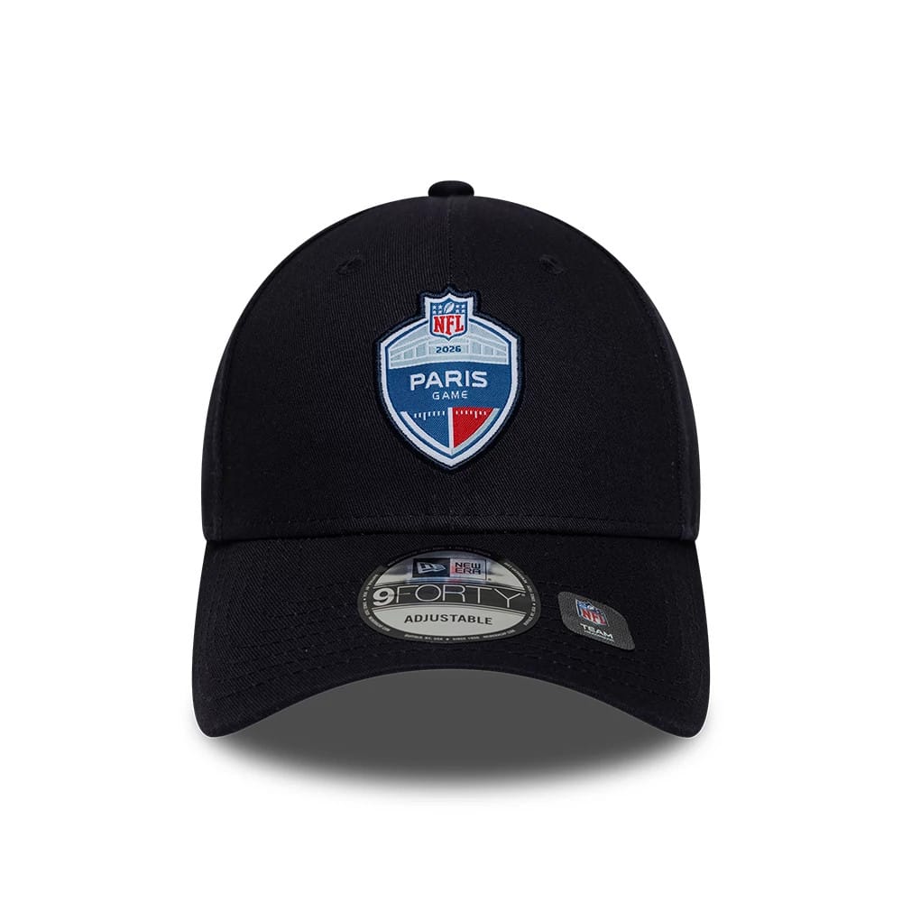 Pictured is this NFL International Series Games 2026 Paris 9FORTY cap in navy. 2