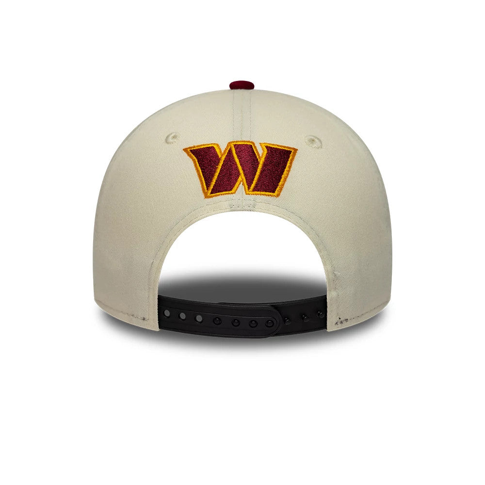 Pictured is this NFL International Games 2026 London Washington Commanders 9FORTY M-Crown cap in white & dark red. 5