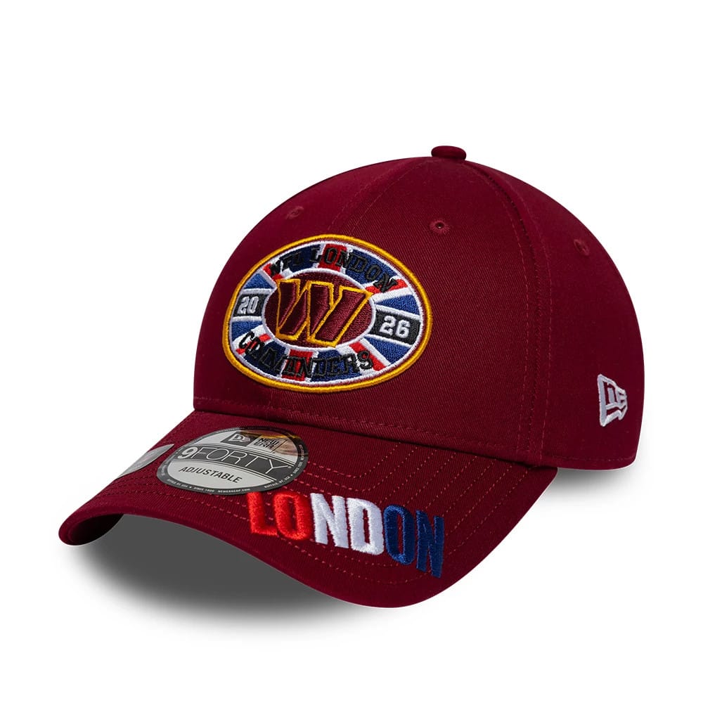 Pictured is this NFL International Series Games 2026 London Washington Commanders 9FORTY cap in dark red. 3