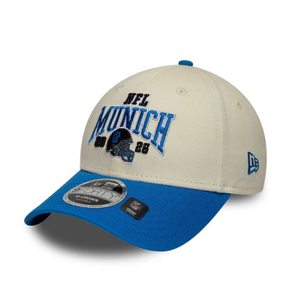 Pictured is this NFL International Series Games 2026 Munich Detroit Lions 9FORTY M-Crown cap in white & blue. 3