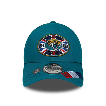 Pictured is this NFL International Series Games 2026 London Jacksonville Jaguars 9FORTY cap in turquoise. 2