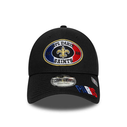 Pictured is this NFL International Series Games 2026 Paris New Orleans Saints 9FORTY cap in black. 2