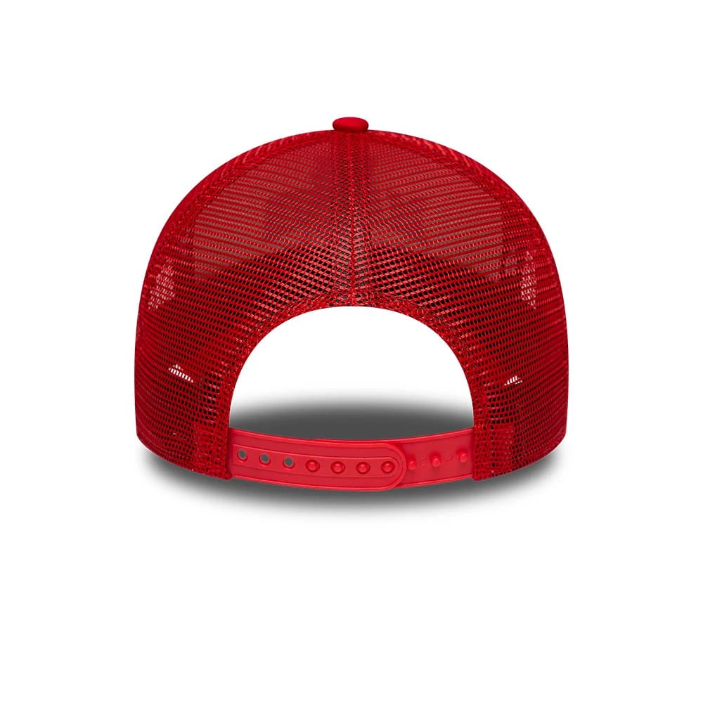 Pictured is this NFL International Series Games 2026 Madrid Atlanta Falcons 9FORTY A-Frame Trucker cap in red. 4