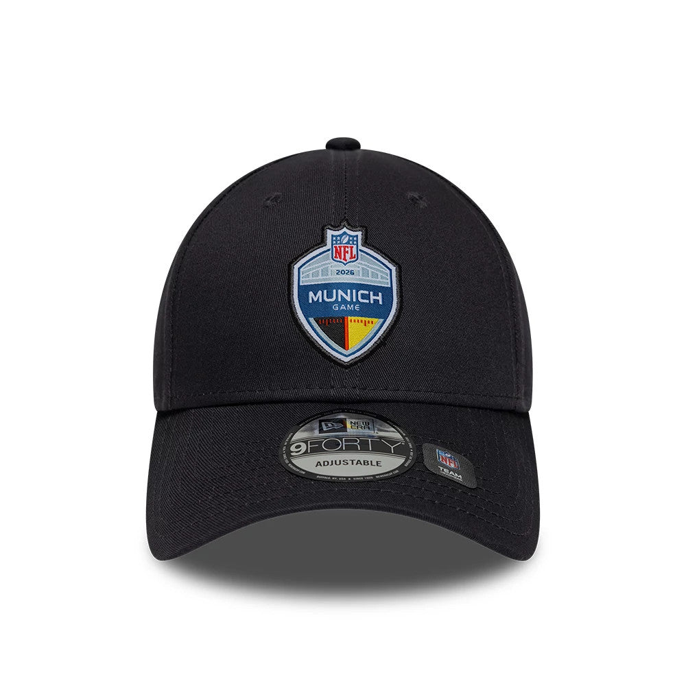 Pictured is this NFL International Games 2026 Munich 9FORTY cap in dark grey. 2