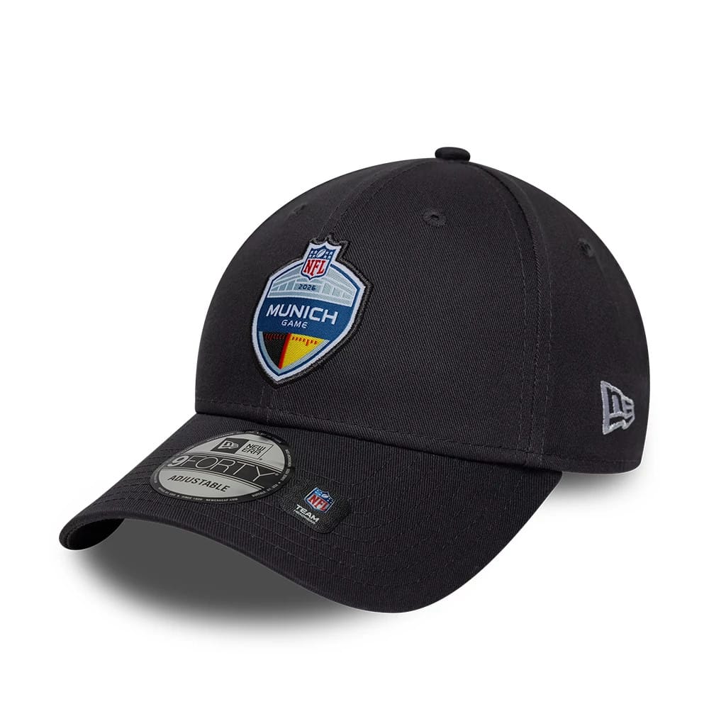 Pictured is this NFL International Series Games 2026 Munich 9FORTY cap in dark grey. 1