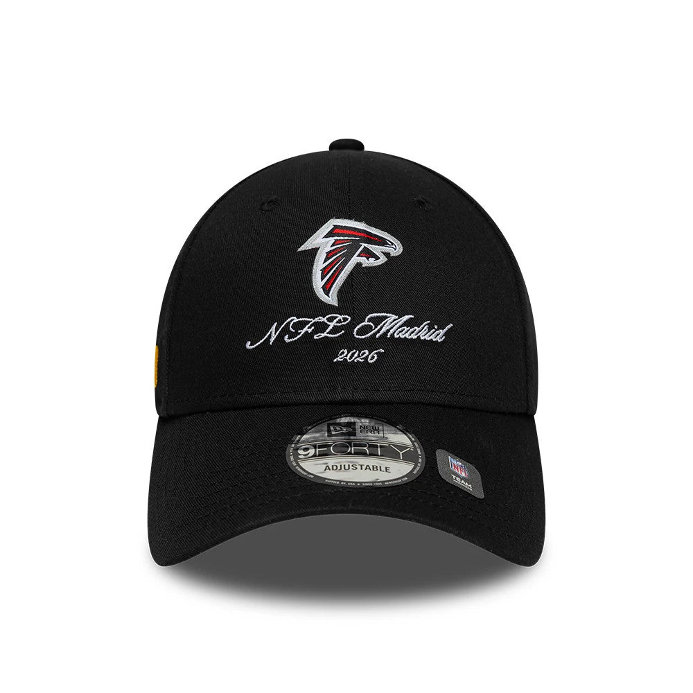 Pictured is this NFL International Series Games 2026 Madrid Atlanta Falcons 9FORTY cap in black. 3