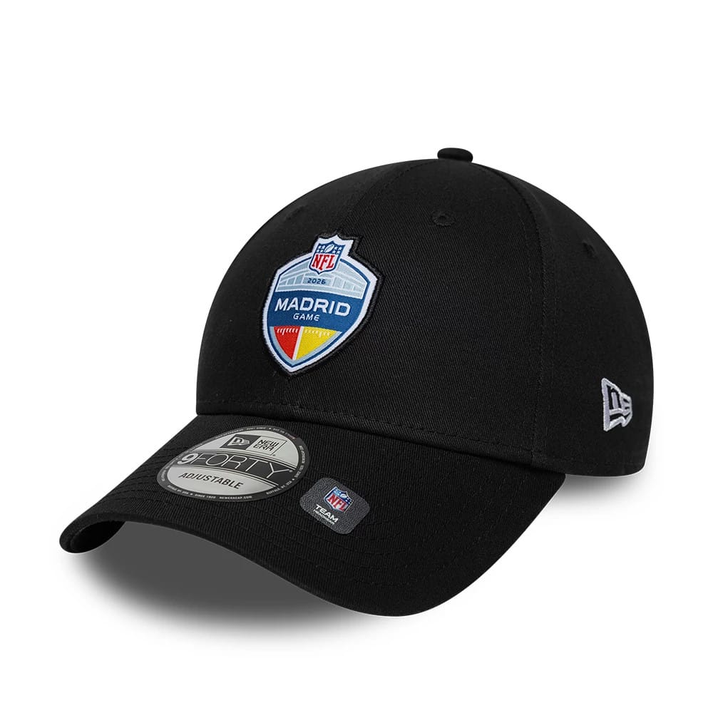 Pictured is this NFL International Series Games 2026 Madrid 9FORTY cap in black. 1