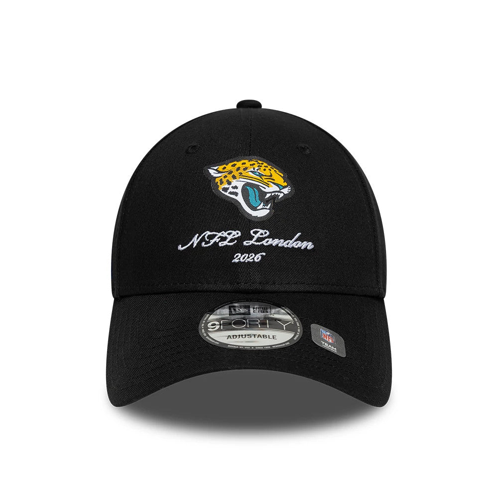 Pictured is this NFL International Series Games 2026 London Jacksonville Jaguars 9FORTY cap in black. 3