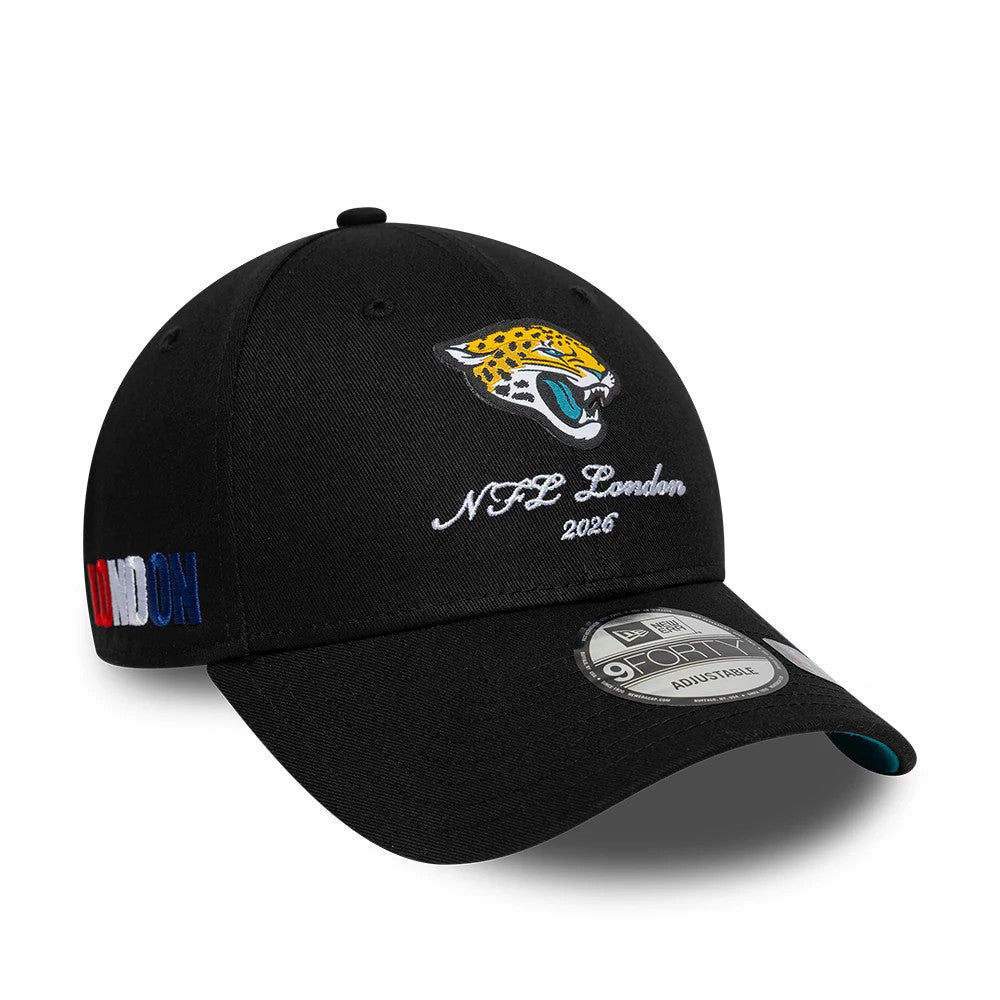 Pictured is this NFL International Series Games 2026 London Jacksonville Jaguars 9FORTY cap in black. 1