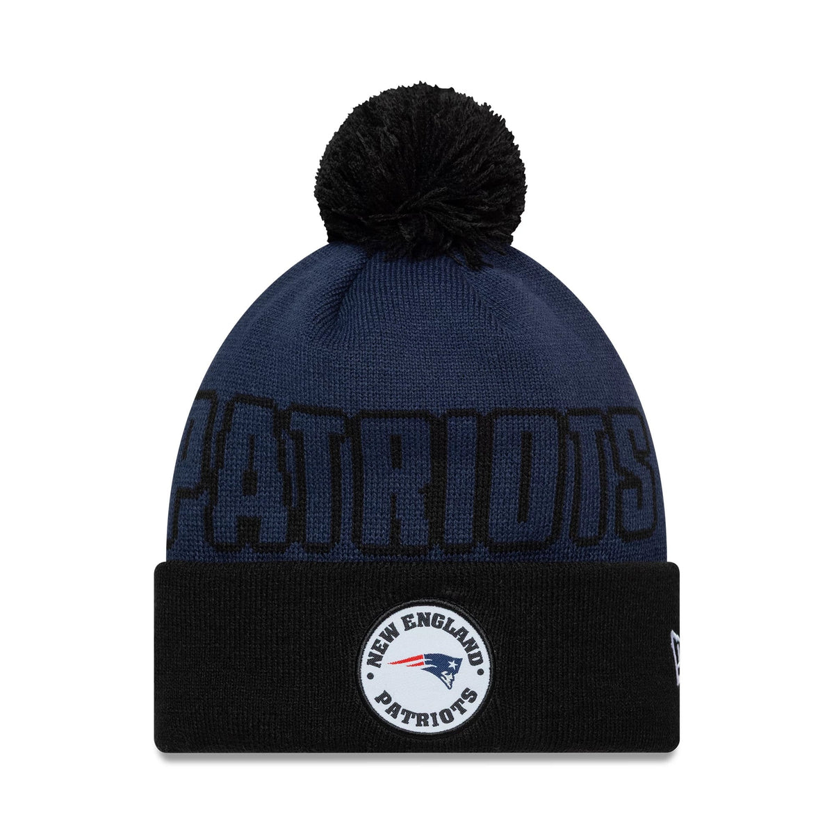 Pictured is this NFL International Series Games 2026 Munich New England Patriots Cuff Knit Beanie hat in dark blue. 1