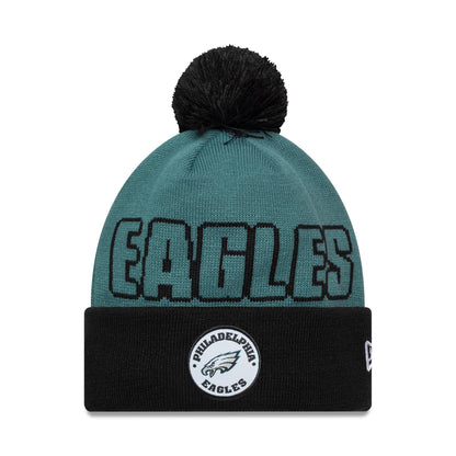 Pictured is this NFL International Series Games 2026 London Philadelphia Eagles Cuff Knit Beanie hat in dark green. 1