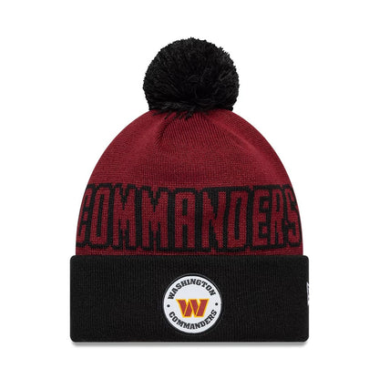 Pictured is this NFL International Series Games 2026 London Washington Commanders Cuff Knit Beanie hat in dark red. 1