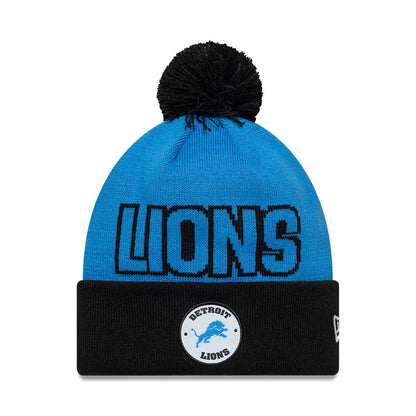 Pictured is this NFL International Series Games 2026 Munich Detroit Lions Cuff Knit Beanie hat in blue. 1
