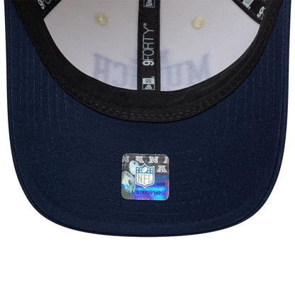 Pictured is this NFL International Series Games 2026 Munich New England Patriots 9FORTY M-Crown cap in white & dark blue. 7