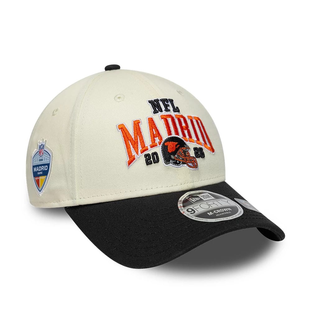 Pictured is this NFL International Series Games 2026 Madrid Cincinnati Bengals 9FORTY M-Crown cap in white & black. 1