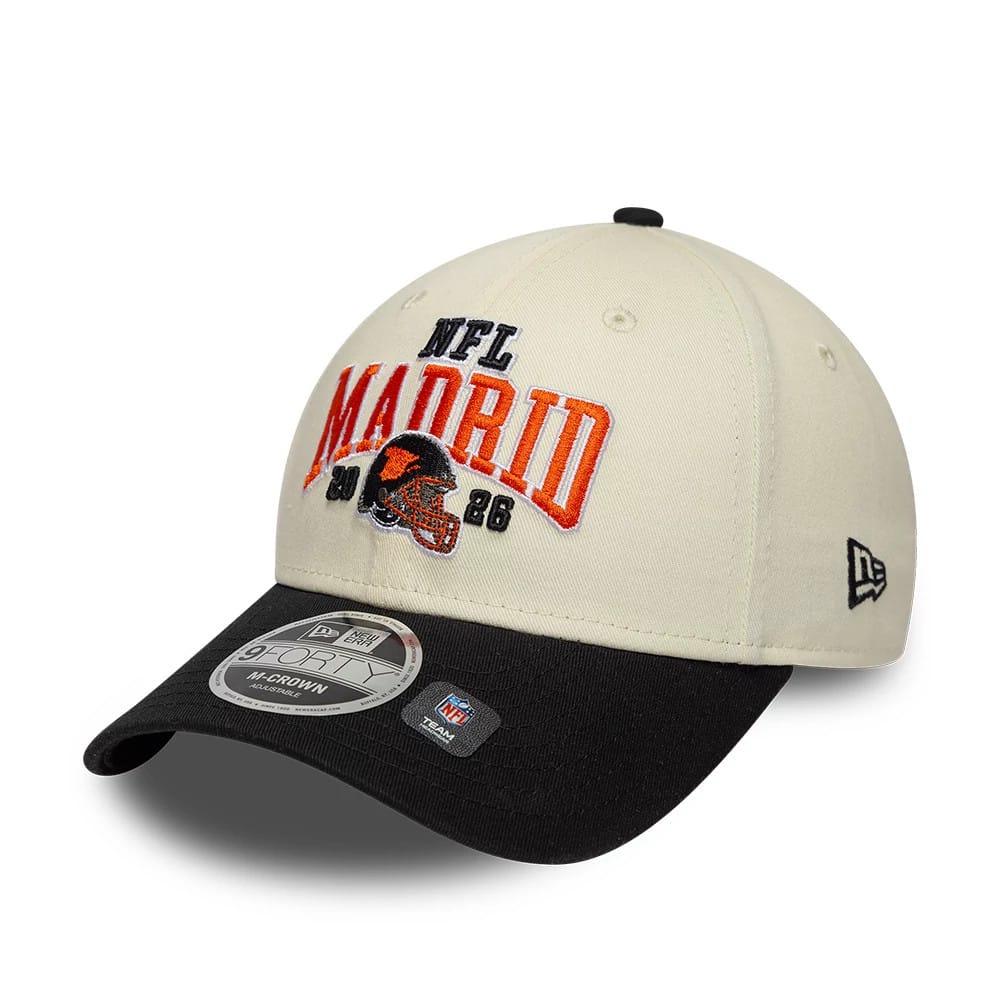 Pictured is this NFL International Series Games 2026 Madrid Cincinnati Bengals 9FORTY M-Crown cap in white & black. 3
