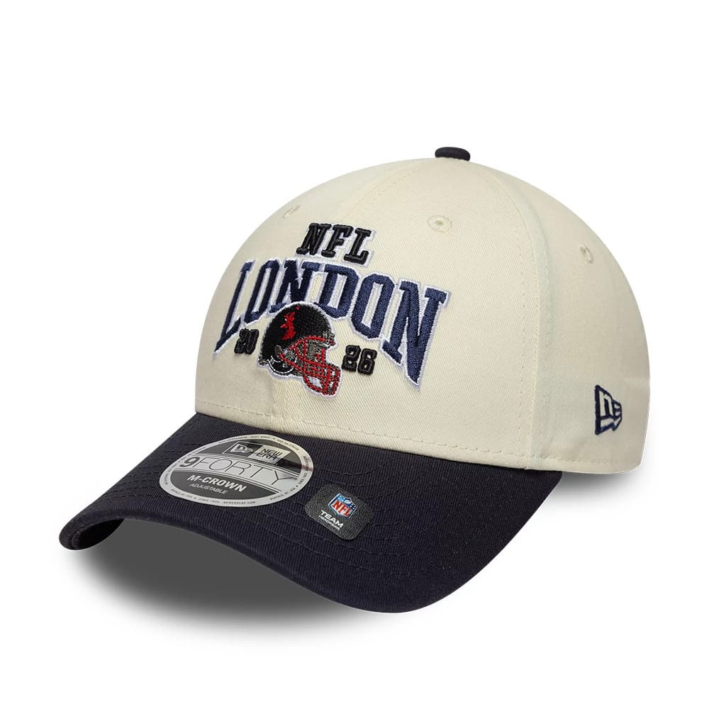 Pictured is this NFL International Series Games 2026 London Houston Texans 9FORTY M-Crown cap in white & black. 3