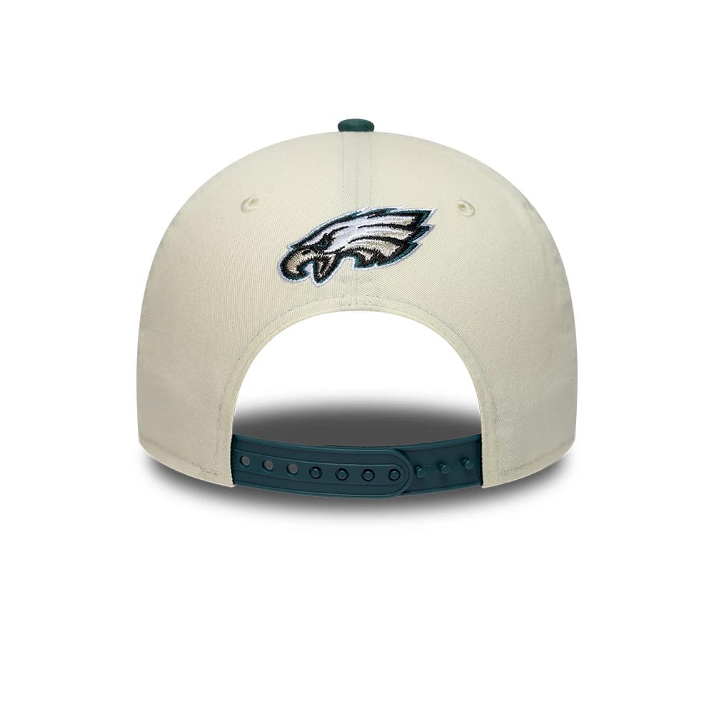 Pictured is this NFL International Series Games 2026 London Philadelphia Eagles 9FORTY M-Crown cap in white & dark green. 5