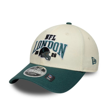 Pictured is this NFL International Series Games 2026 London Philadelphia Eagles 9FORTY M-Crown cap in white & dark green. 3