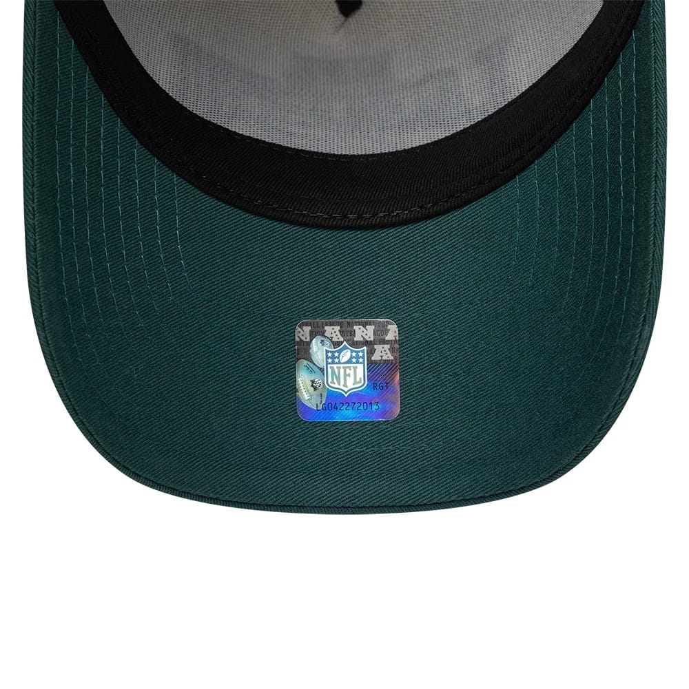 Pictured is this NFL International Series Games 2026 London Philadelphia Eagles 9FORTY A-Frame Trucker cap in dark green. 7